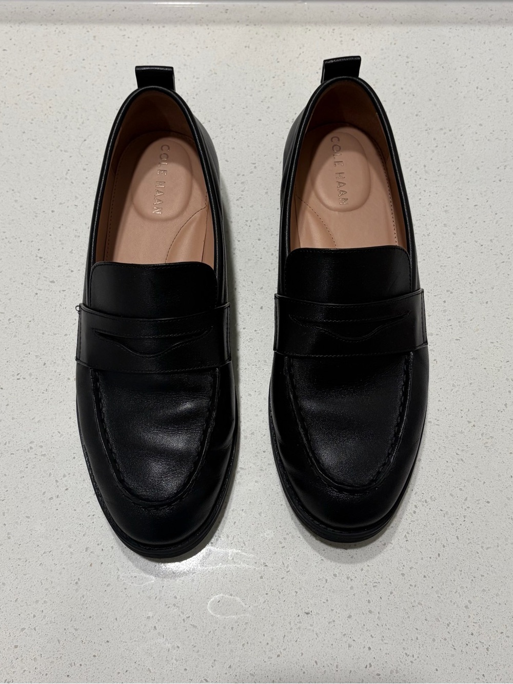 Cole Haan Womens Black Leather Penny Loafers